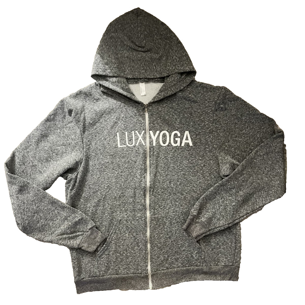 Men's American Apparel Size XL Lux Yoga Gray Zip Up Sweater Hooded Pockets